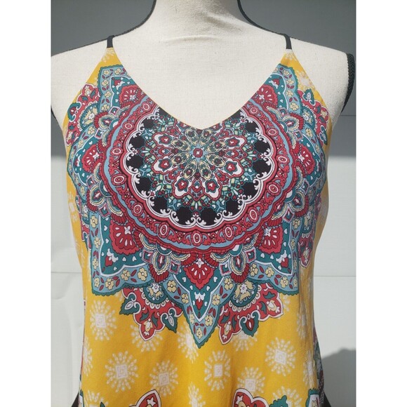 BCX V-Hem Scarf Tank Small Yellow Multi Printed Allover Mandala Sleeveless - Picture 2 of 14